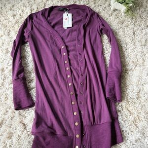 Elegant Purple Merokeety long cute Button-Down cardigan sweater
